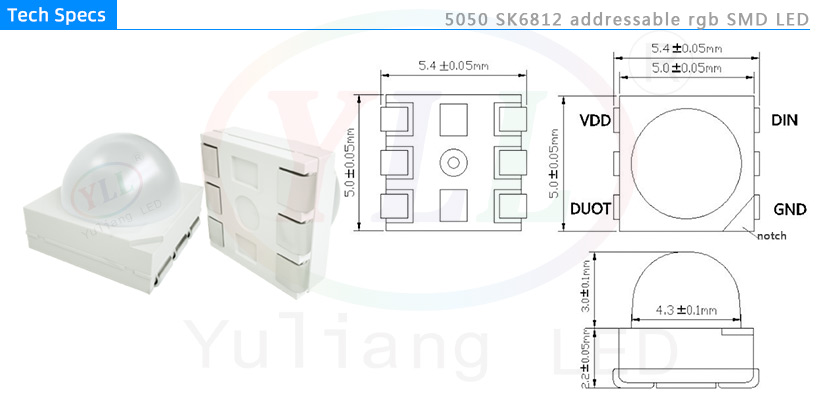 bark forår Pind 5050 SK6812 addressable rgb SMD LED with Lens_images_parameter_Regulation  book_Yuliang Optoelectronic