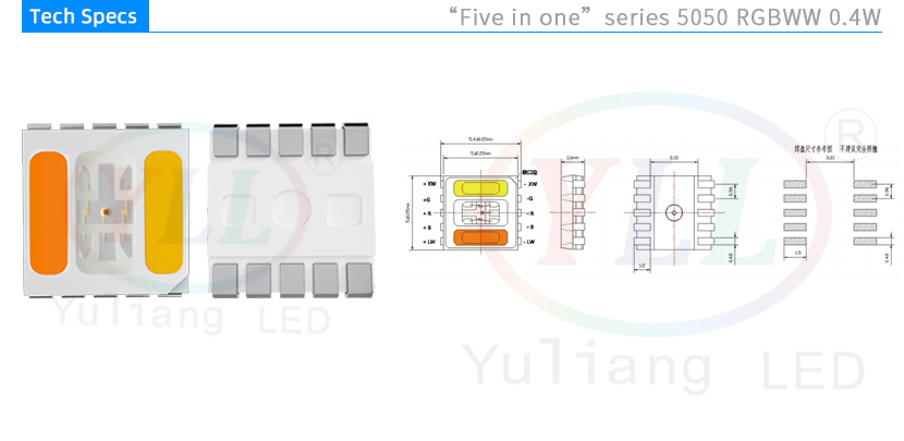 5050 RGBWW 0.4W tech specs