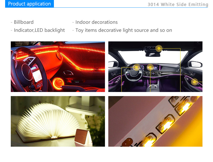 3014 Side Emitting LEDs (white light) Produc application