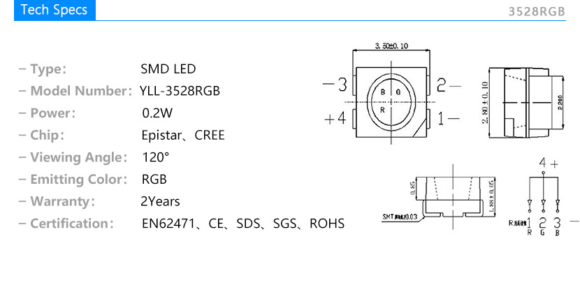 3528 RGB LEDs_images_parameter_Regulation book_Yuliang Optoelectronic